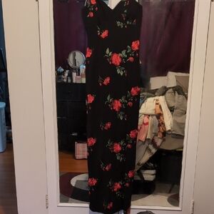 Windsor Black Maxi Dress with Red Floral Design
